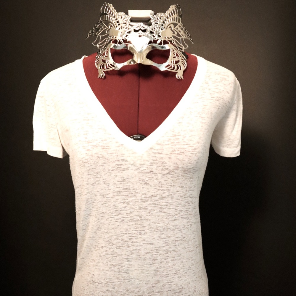 Pink Victoria's Secret Light White Short Sleeve V-Neck Semi Sheer Cotton V-Neck